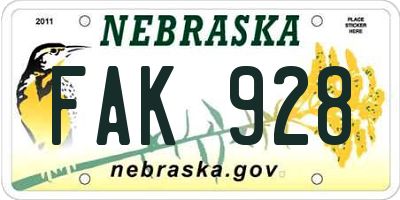 NE license plate FAK928