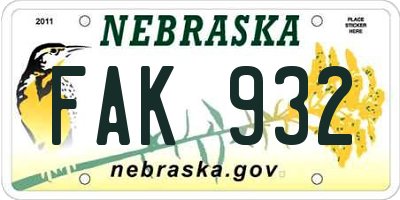 NE license plate FAK932