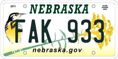 NE license plate FAK933