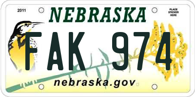 NE license plate FAK974