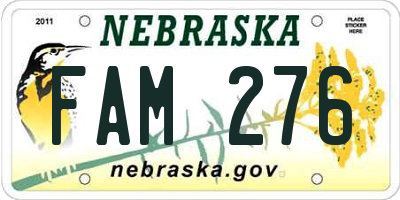 NE license plate FAM276
