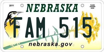 NE license plate FAM515