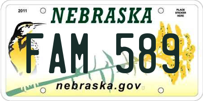 NE license plate FAM589