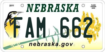 NE license plate FAM662