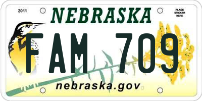 NE license plate FAM709