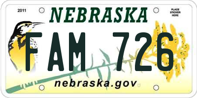 NE license plate FAM726