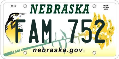 NE license plate FAM752