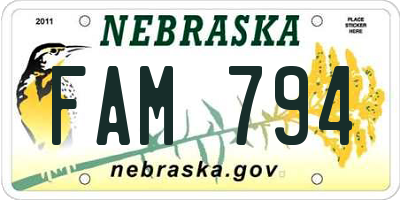 NE license plate FAM794