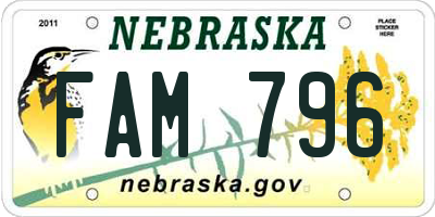 NE license plate FAM796