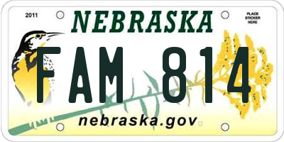NE license plate FAM814