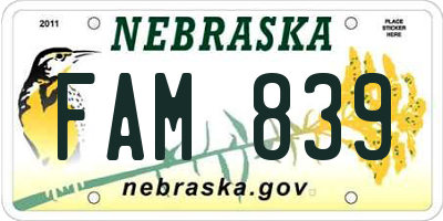 NE license plate FAM839