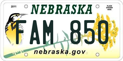 NE license plate FAM850