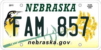 NE license plate FAM857