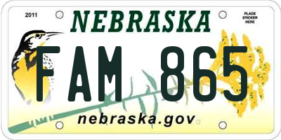 NE license plate FAM865