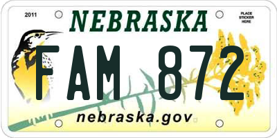 NE license plate FAM872