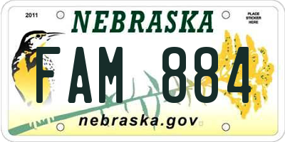NE license plate FAM884