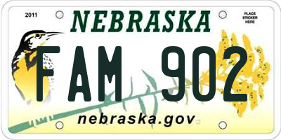 NE license plate FAM902