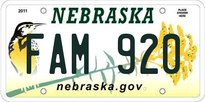 NE license plate FAM920