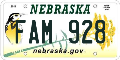 NE license plate FAM928