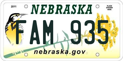 NE license plate FAM935