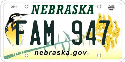 NE license plate FAM947