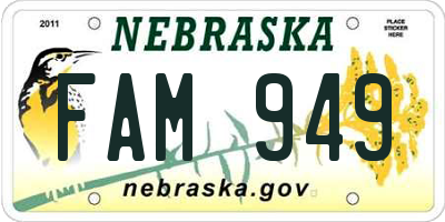 NE license plate FAM949