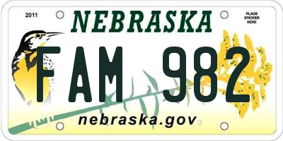 NE license plate FAM982