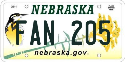 NE license plate FAN205