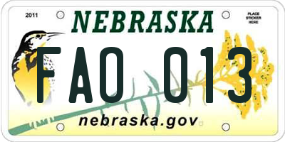 NE license plate FAO013