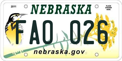 NE license plate FAO026