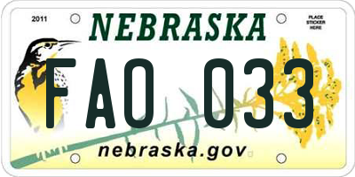 NE license plate FAO033