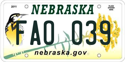 NE license plate FAO039