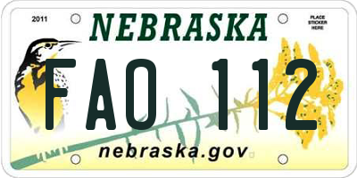 NE license plate FAO112