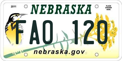 NE license plate FAO120