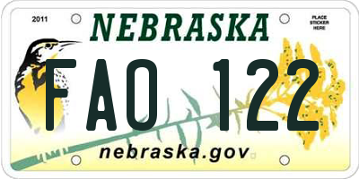 NE license plate FAO122