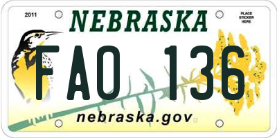 NE license plate FAO136