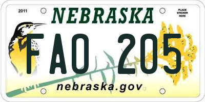 NE license plate FAO205