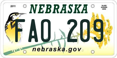 NE license plate FAO209