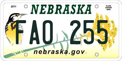 NE license plate FAO255