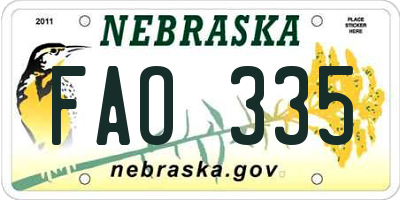 NE license plate FAO335