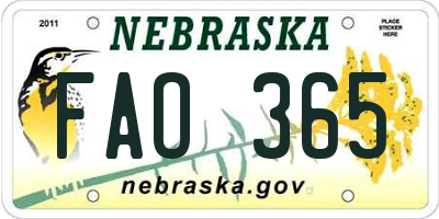 NE license plate FAO365