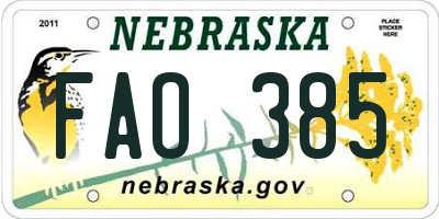 NE license plate FAO385