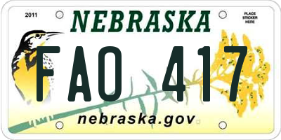 NE license plate FAO417