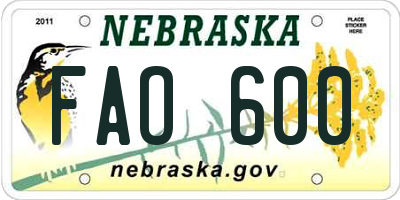 NE license plate FAO600
