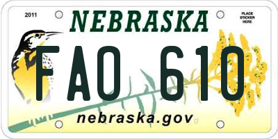 NE license plate FAO610