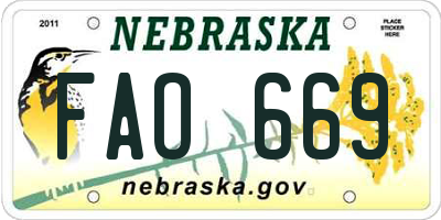 NE license plate FAO669