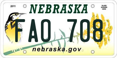 NE license plate FAO708