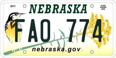 NE license plate FAO774