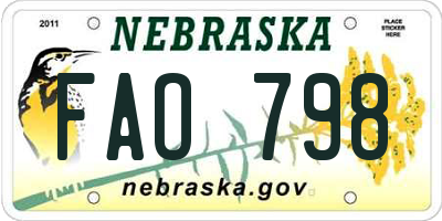 NE license plate FAO798
