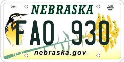 NE license plate FAO930